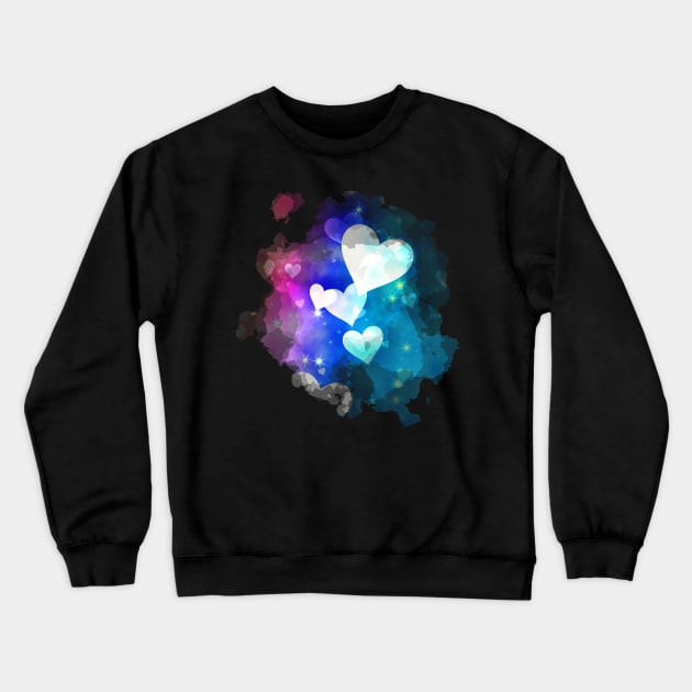 Watercolour Dreamy Hearts in Pink Blue and Aqua Crewneck Sweatshirt by Kylie Paul